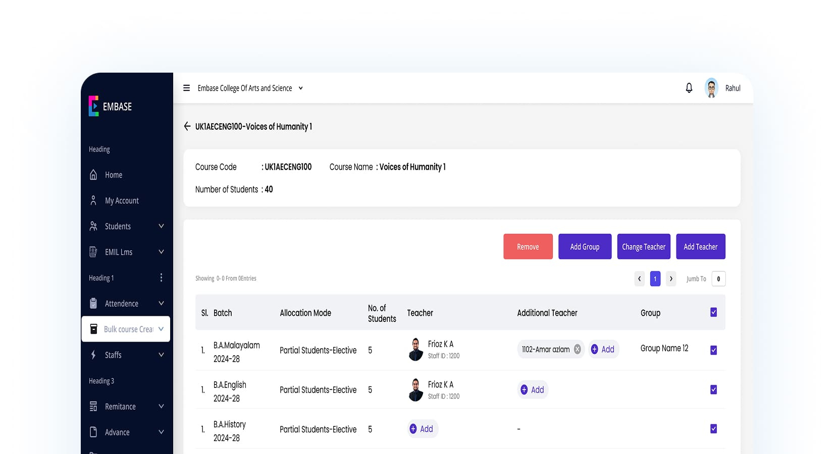 Admin dashboard listing multiple campuses