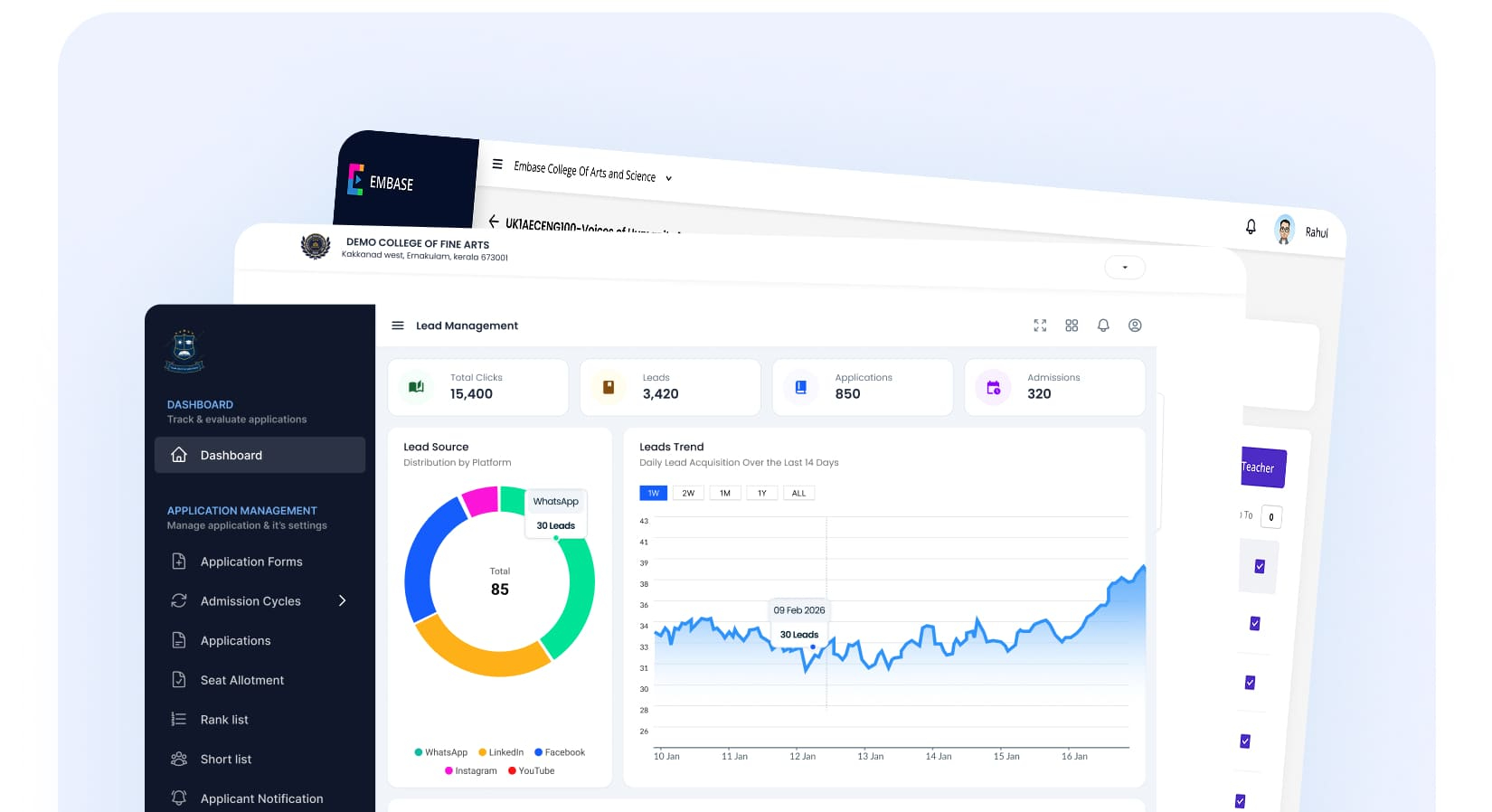 Reporting dashboard with charts and graphs