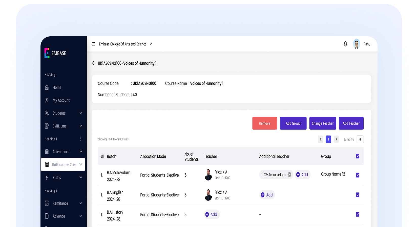 Admin dashboard listing multiple campuses